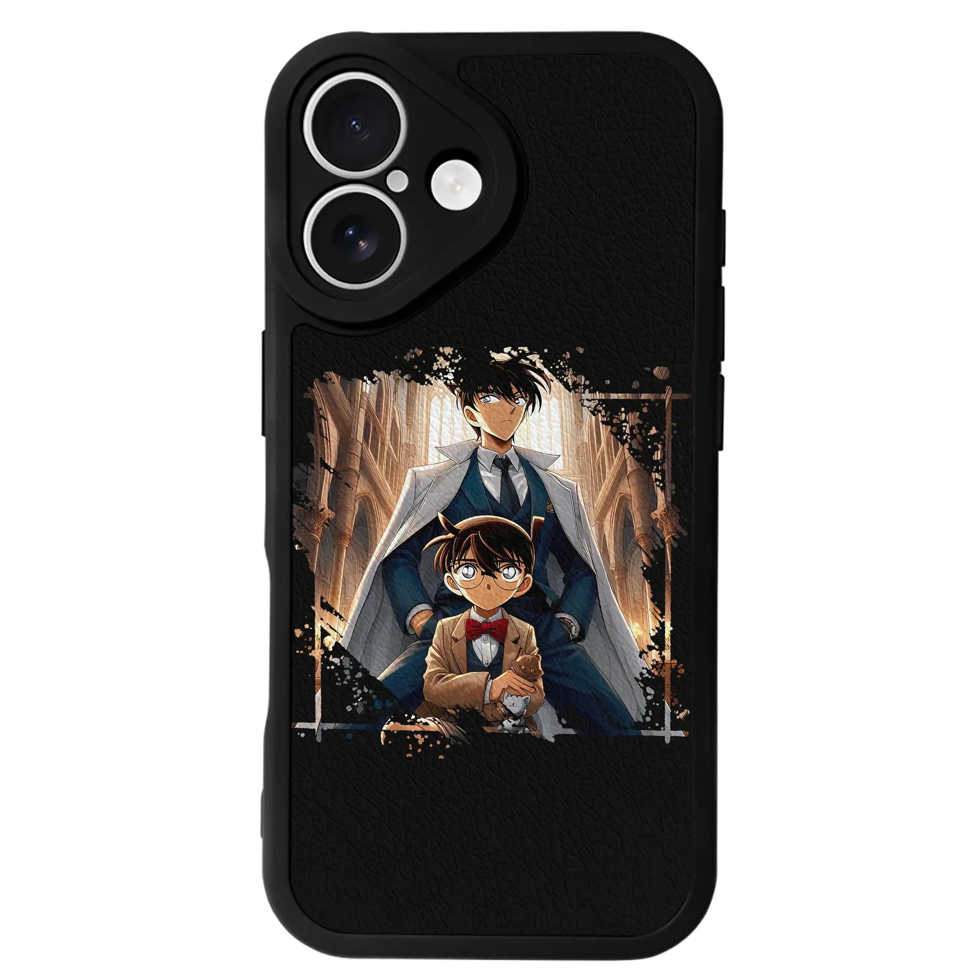 名探偵コナン グッズ 江戸川 コナン - IPhone 16シリーズ対応 ・ シリコンスマホケース ・ レザー調 ・ 高精度フィット ・ 耐衝撃 ・ ワイヤレス充電対応 ・ 精密カット